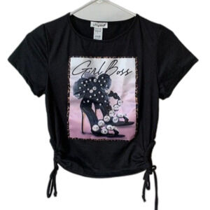 NWOT Allysse junior's girl's black girl boss short sleeve graphic tee size S